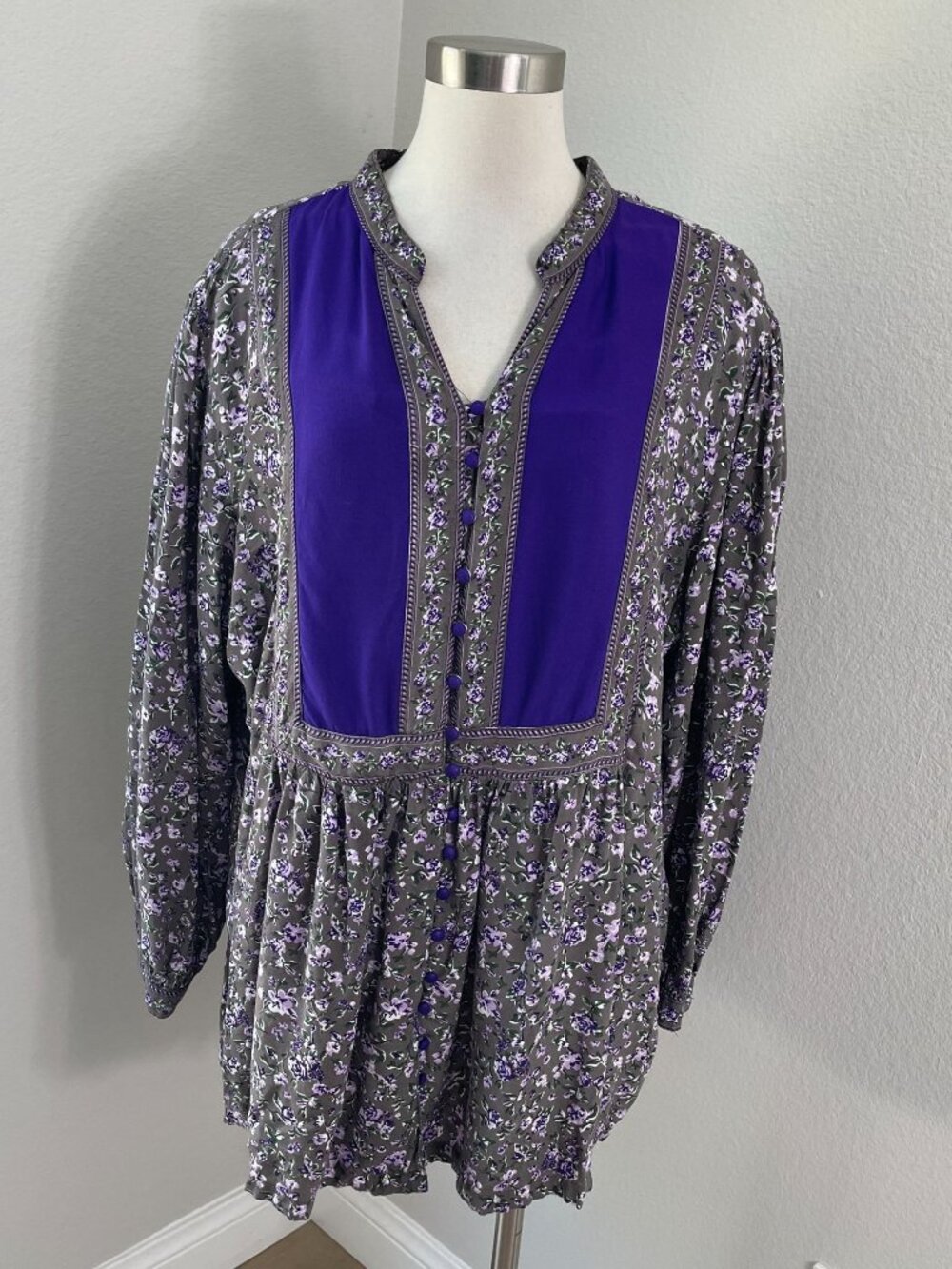 Woman Within Womens Plus 2X Floral Tunic Top Long Sleeve Cottagecore Prairie
